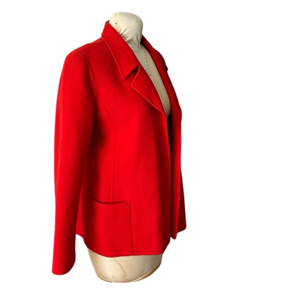 AK Anne Klein Red Woolโ Blend Open Front Blazer Pockets Thick Festive Holiday L - Picture 3 of 17